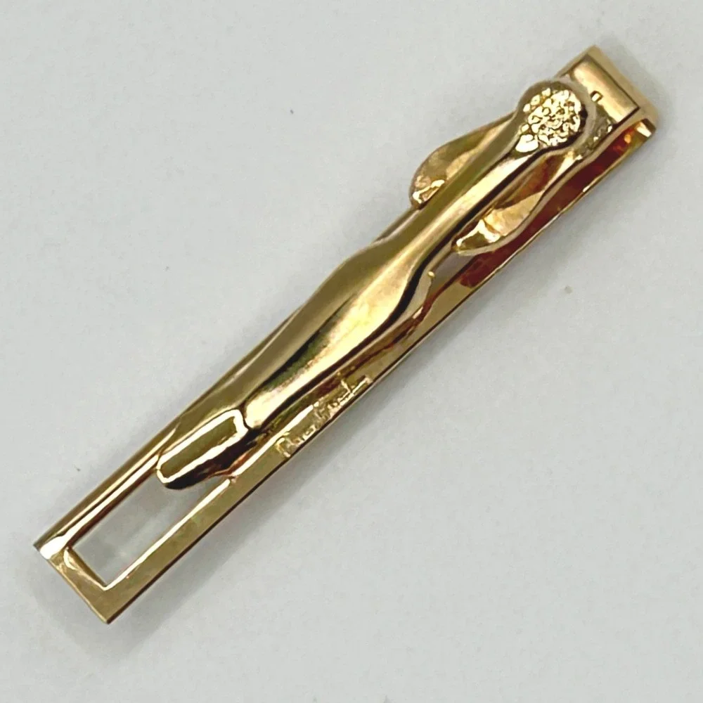 Pierre Cardin Tie Bar Gold Tone Rectangular Faux Diamond Crystal 2 Inch JW 72